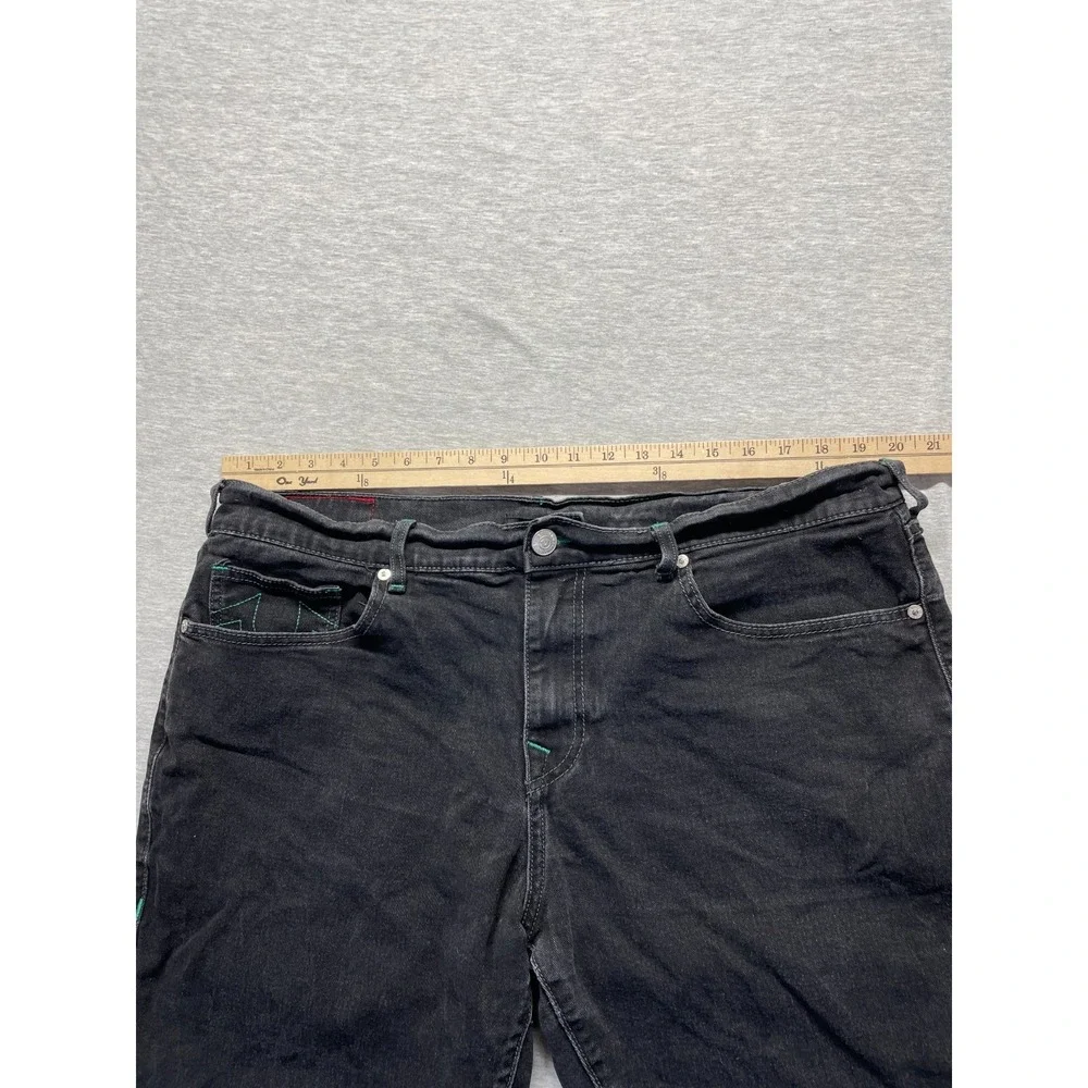 True Religion Jean Shorts Mens 38 Black Denim Ricky Relaxed Straight Fit Raw Hem